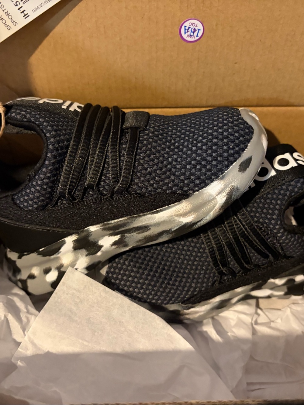 ADIDAS Brand New - Kids Size 6K Sneakers with Black/White Camouflage